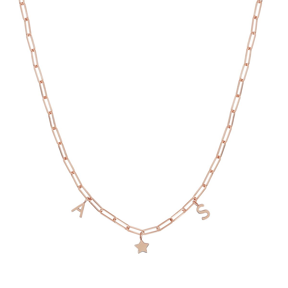 Gold Charm Necklace for Her With 2 Charm Holder Stations, Oval Rolo Link,  Personalized Necklace