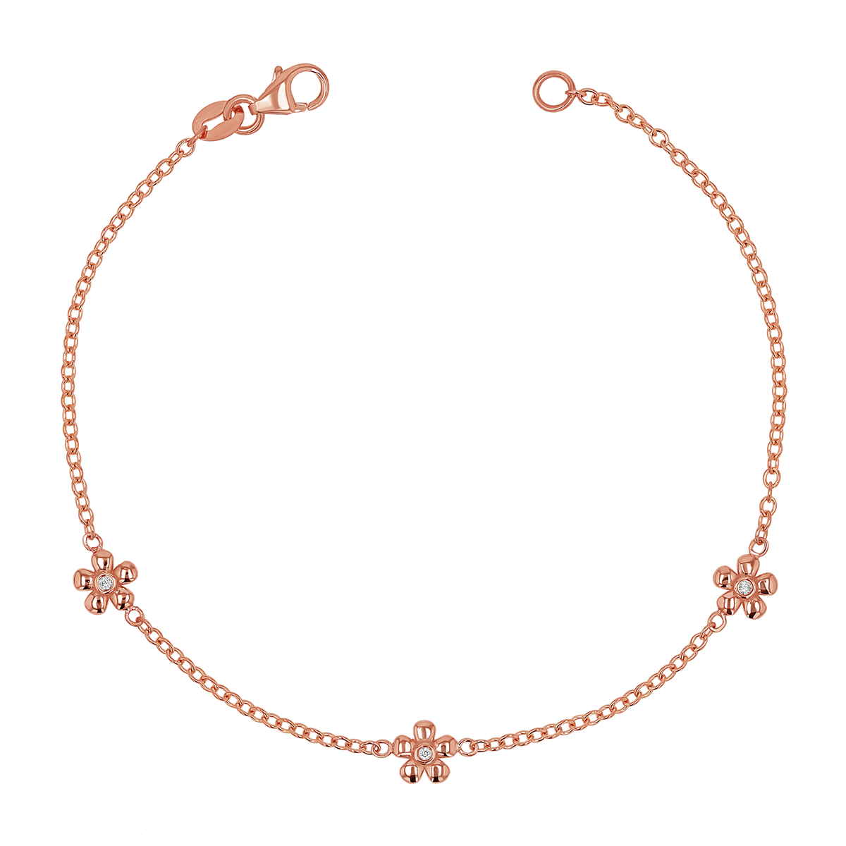 Gold Chain Link Bracelet with Diamond Flowers