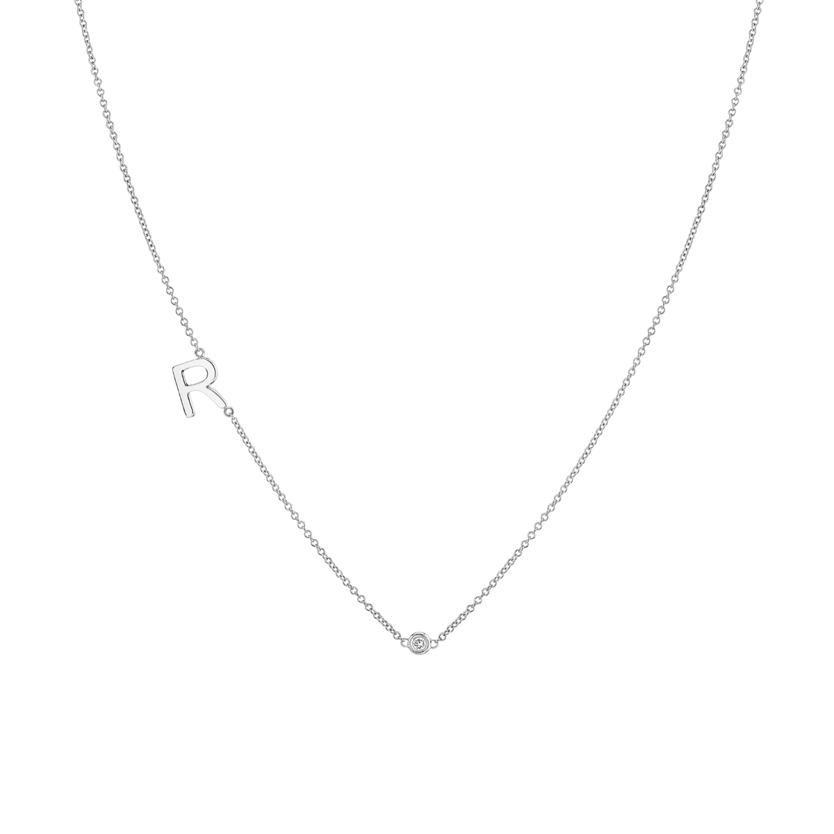 Asymmetrical Single Small Block Initial Necklace with Bezel