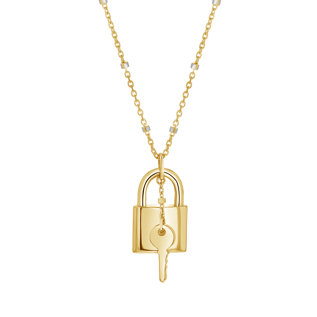 14K Gold Diamond Lock and Key Pendant Yellow Gold / 20 inch