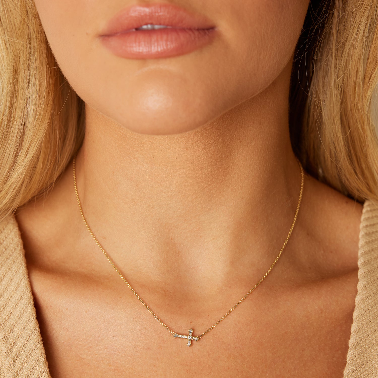 Diamond Sideways Cross Necklace