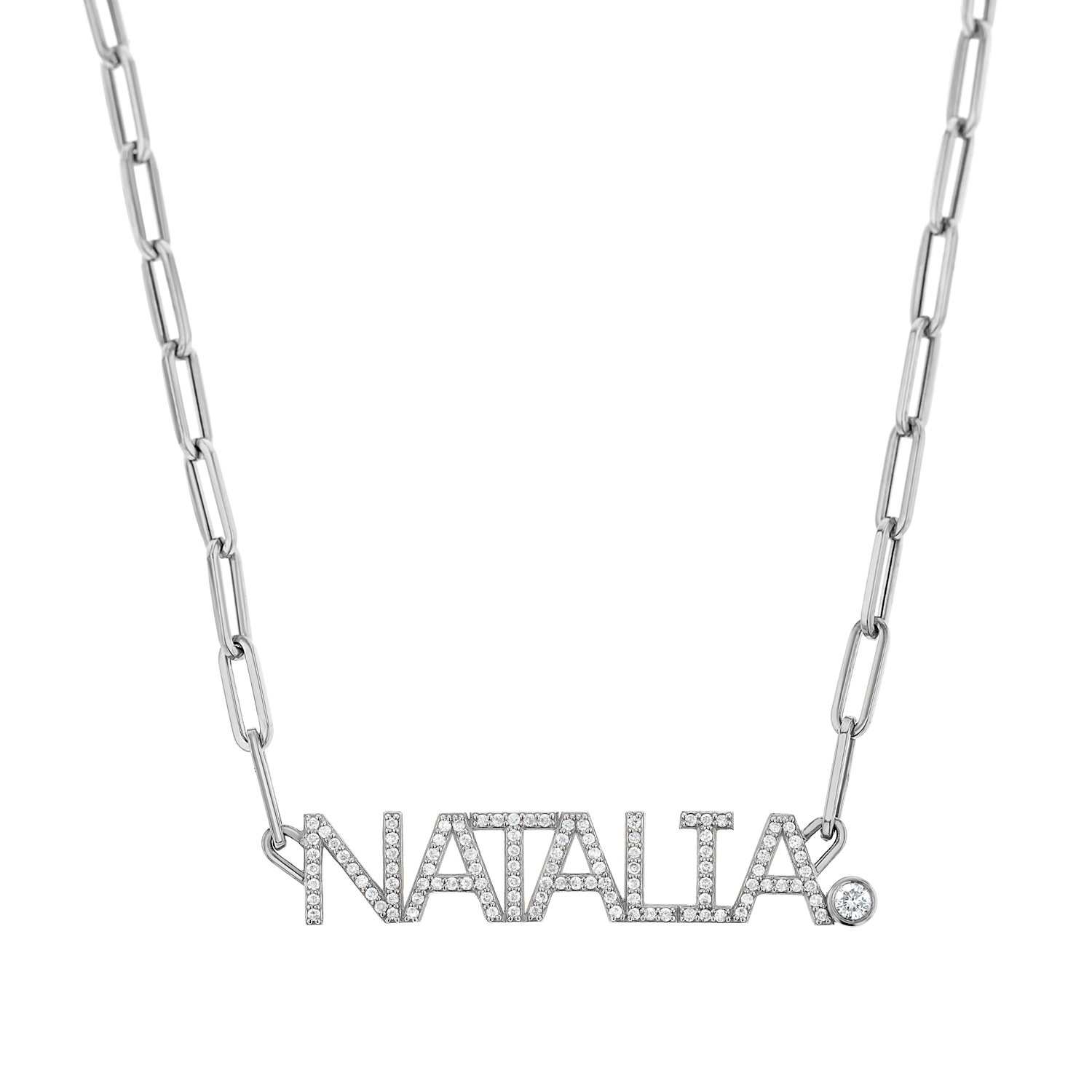 Custom Paper Clip Diamond Name Necklace