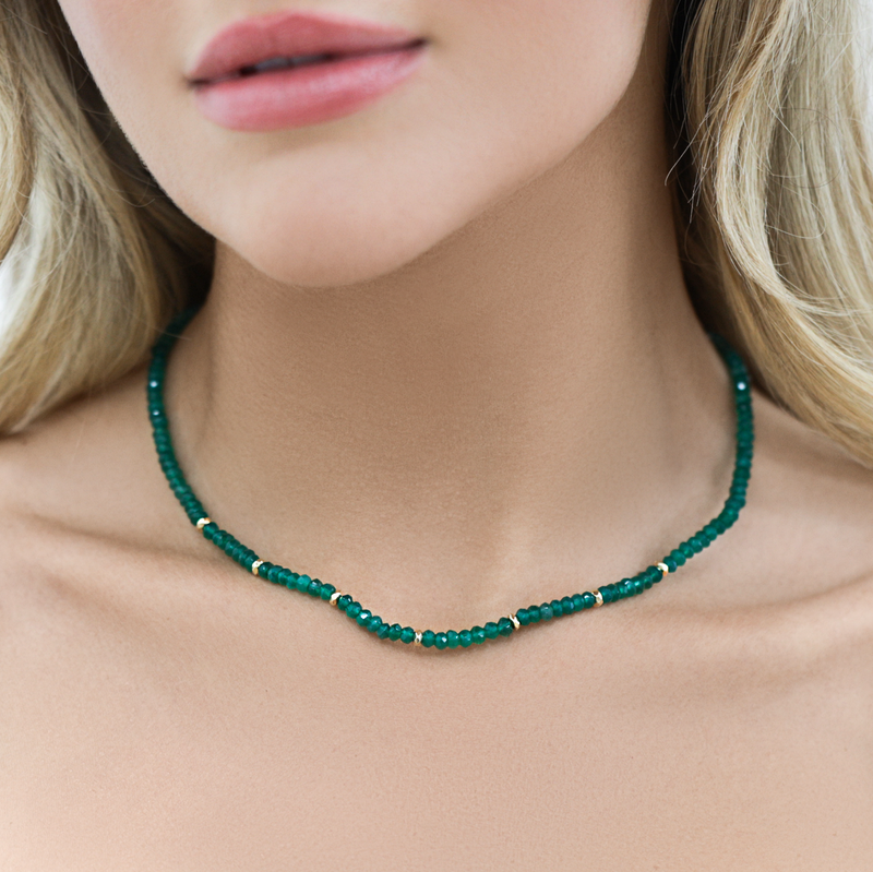 Green Onyx Gold Bead Necklace