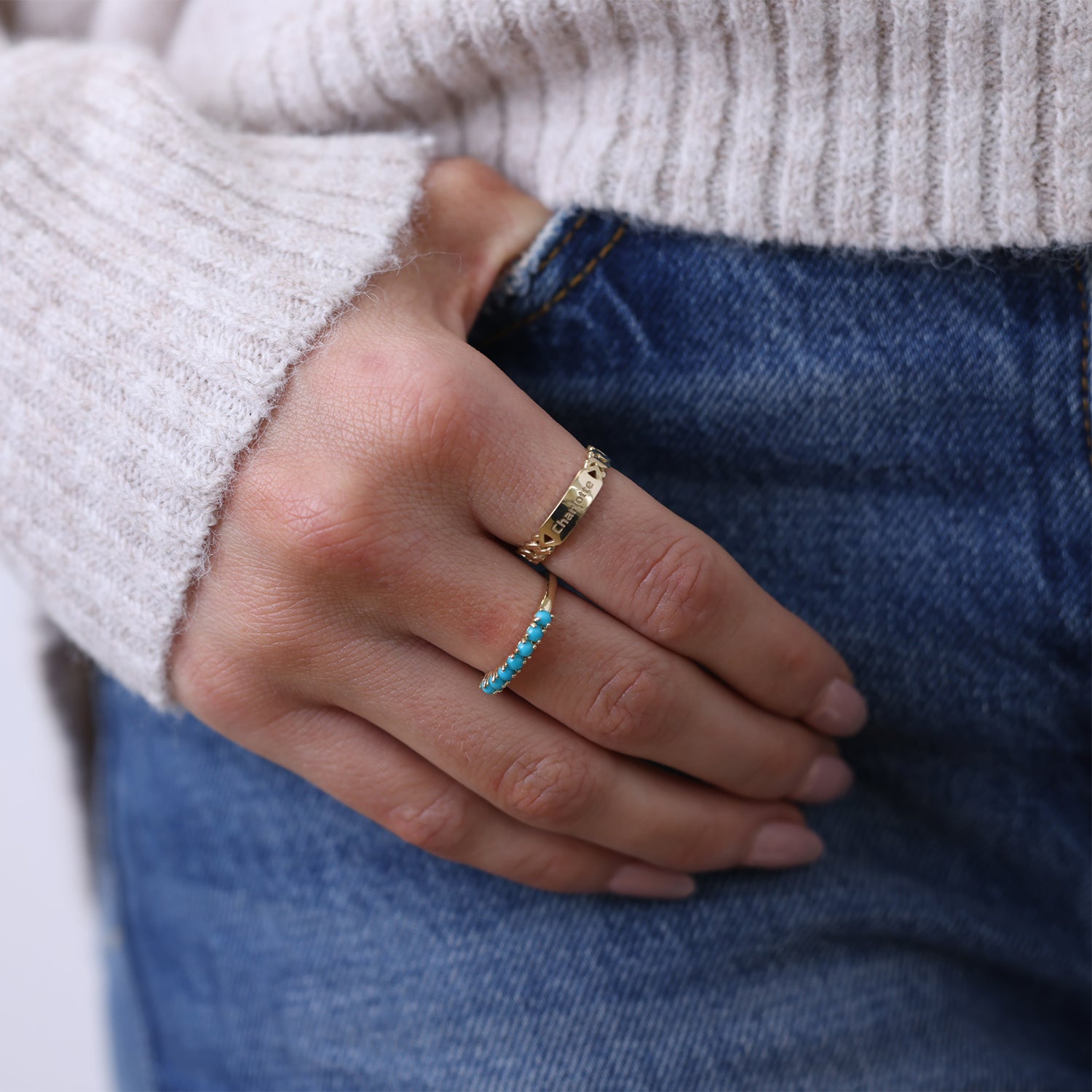 Genuine Turquoise Half Eternity Band