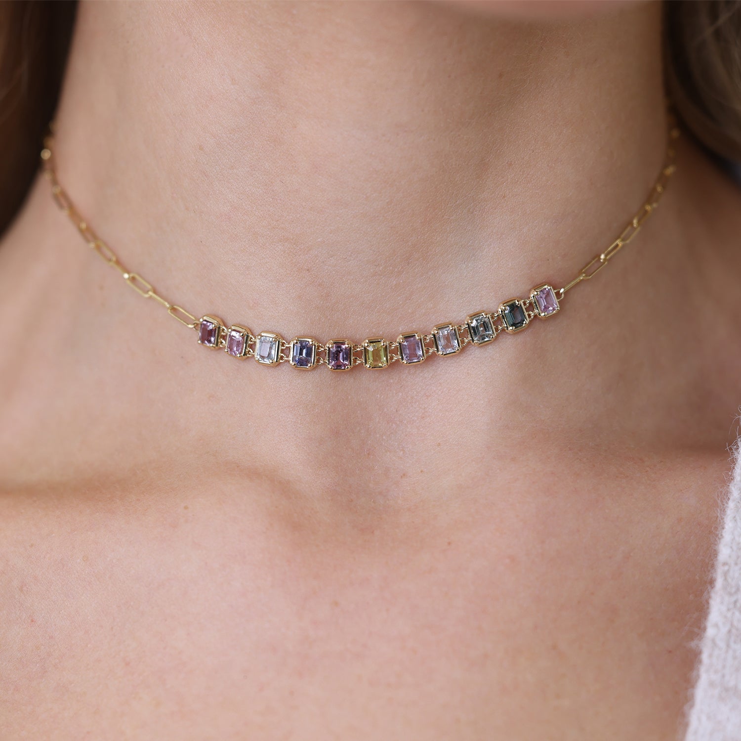 Emerald Cut Sapphire Choker Necklace