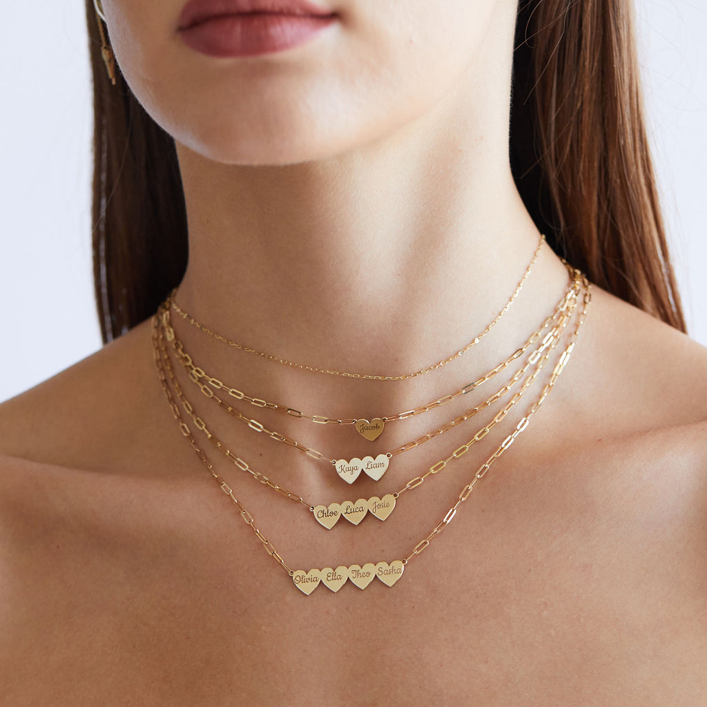 Engravable Multi Heart Paper Clip Necklace