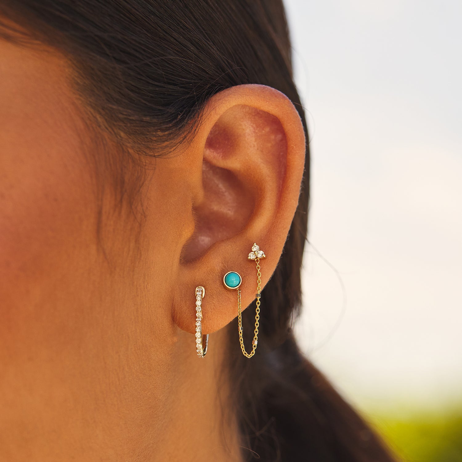 Turquoise & Diamond Duo Drop Earring