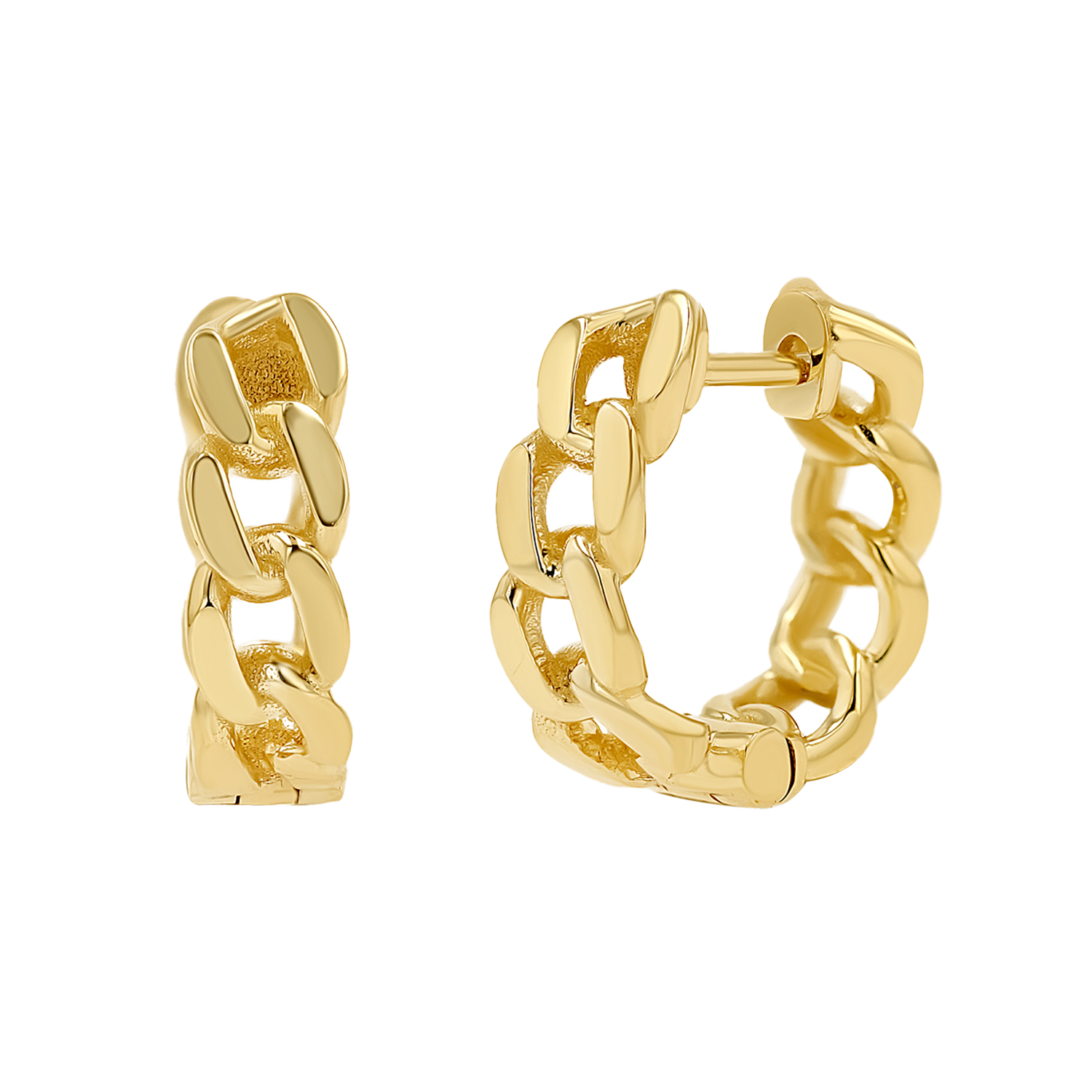 14K Gold Cuban Curb Link Huggies Hoop Earrings – Baby Gold