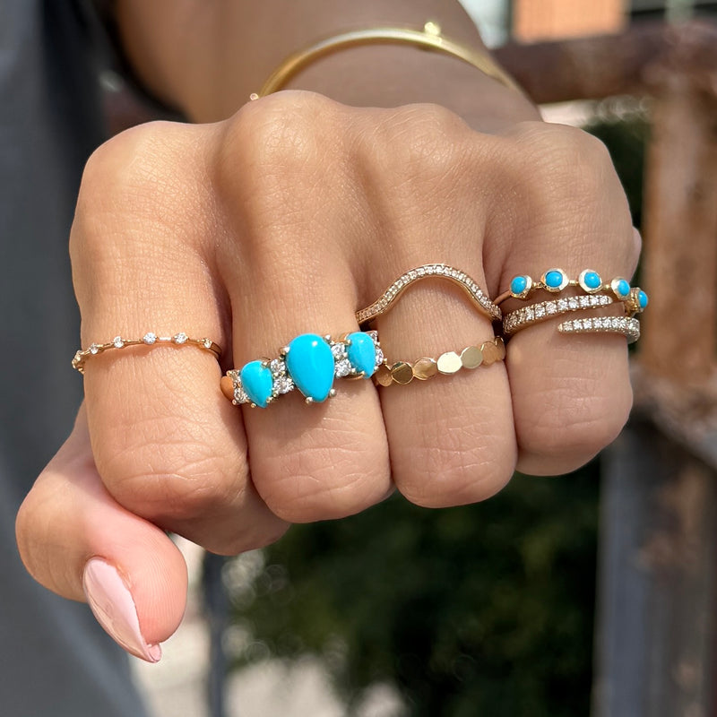 Three Stone Turquoise & Diamond Ring