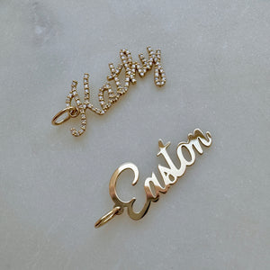 Vertical Diamond Script Name Charm