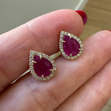 Diamond Pave Teardrop Ruby Studs