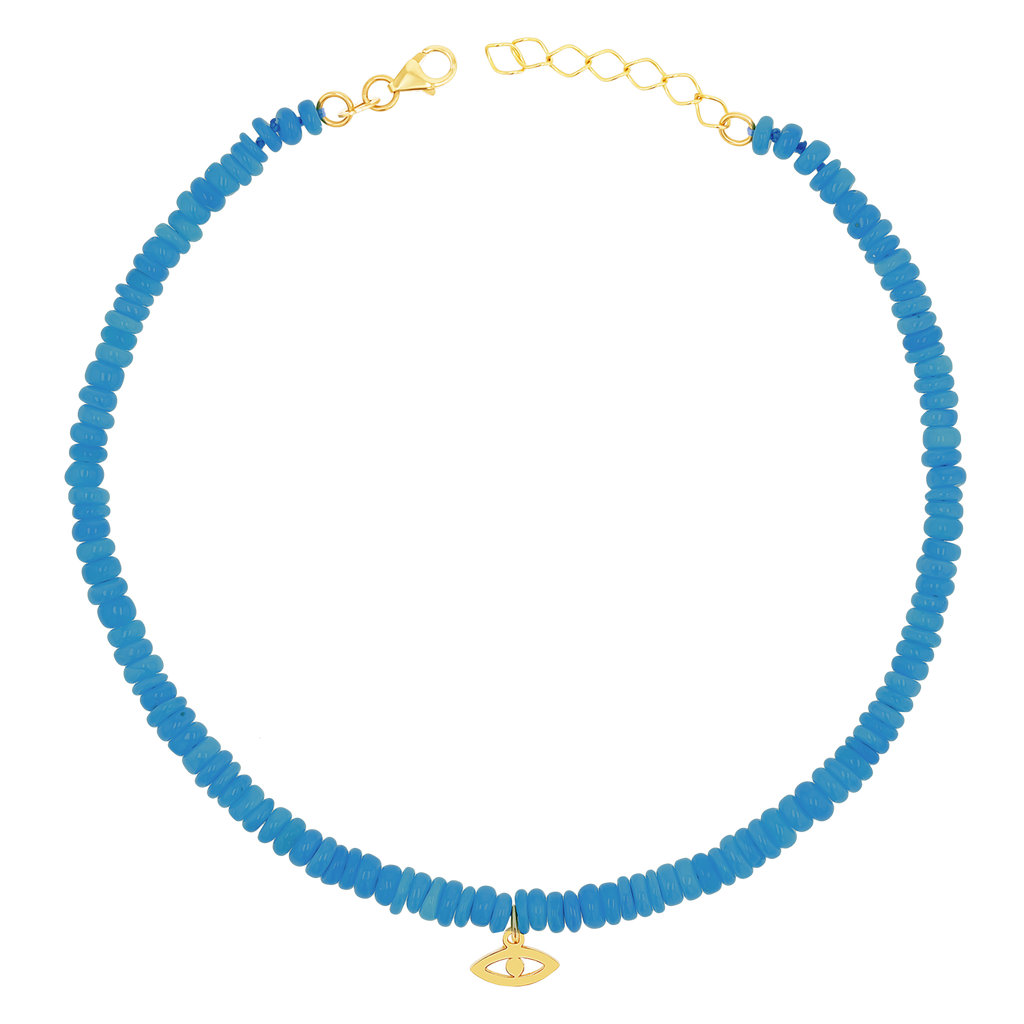 Evil Eye Neon Blue Opal Anklet