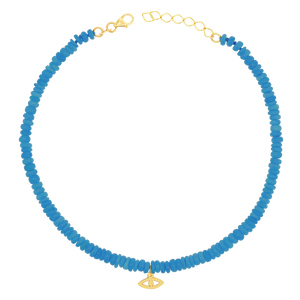 Evil Eye Neon Blue Opal Anklet