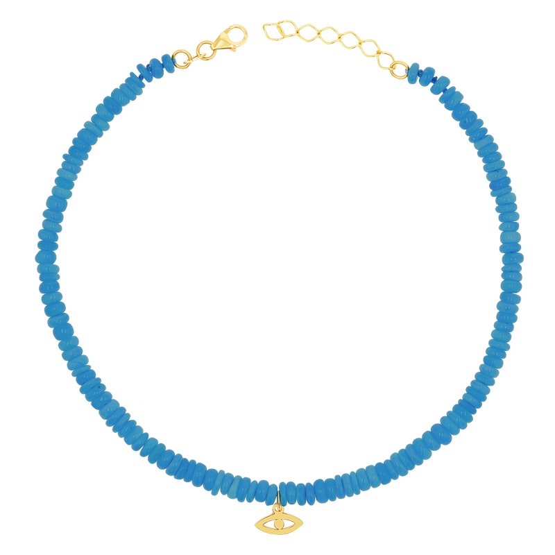 Evil Eye Neon Blue Opal Anklet