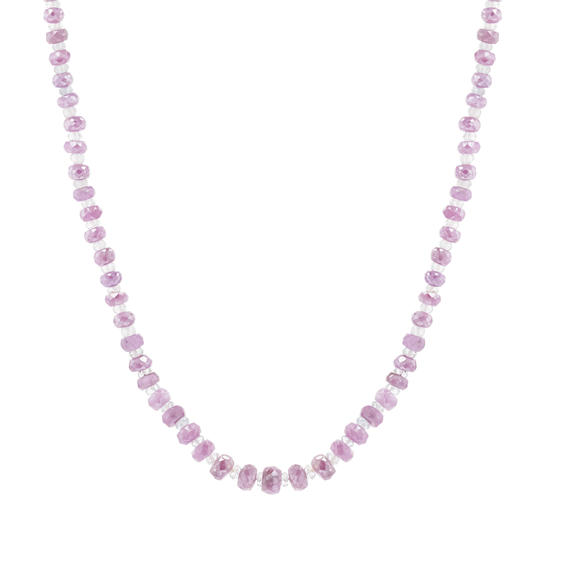 Pink Sapphire & Aquamarine Beaded Strand Necklace