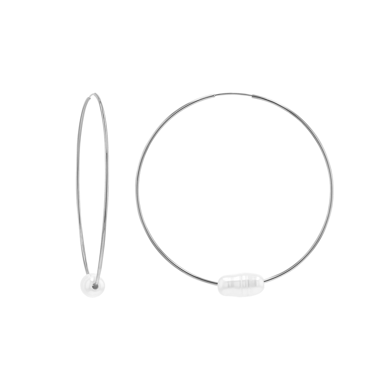 Pearl Accent Endless Hoop Earrings