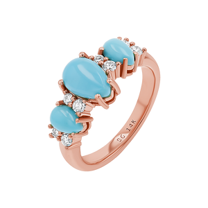 Three Stone Turquoise & Diamond Ring