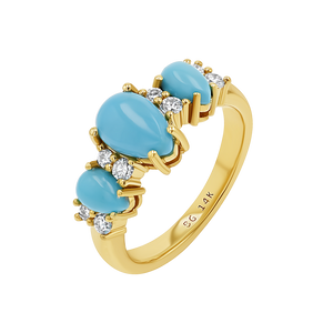 Three Stone Turquoise & Diamond Ring