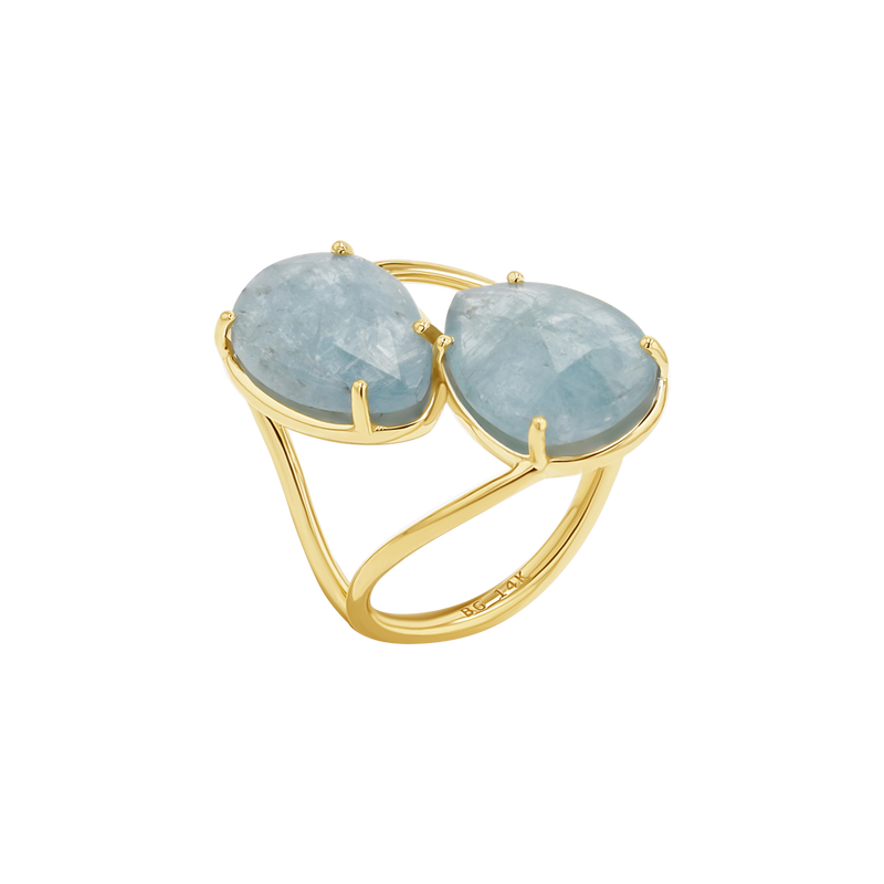 Pear Shape Aquamarine Duo Rose Cut Ring