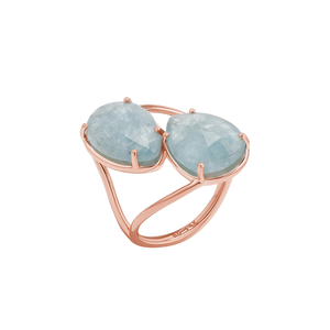 Pear Shape Aquamarine Duo Rose Cut Ring