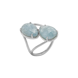 Pear Shape Aquamarine Duo Rose Cut Ring