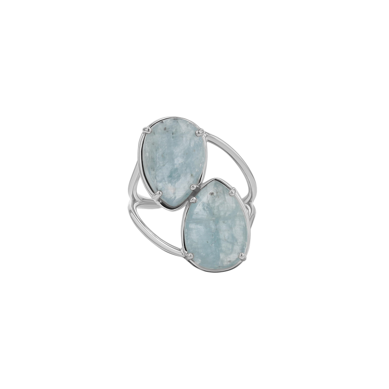 Pear Shape Aquamarine Duo Rose Cut Ring