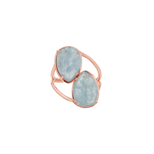 Pear Shape Aquamarine Duo Rose Cut Ring