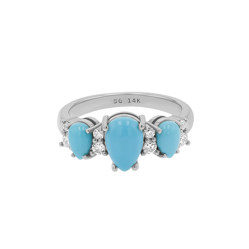 Three Stone Turquoise & Diamond Ring