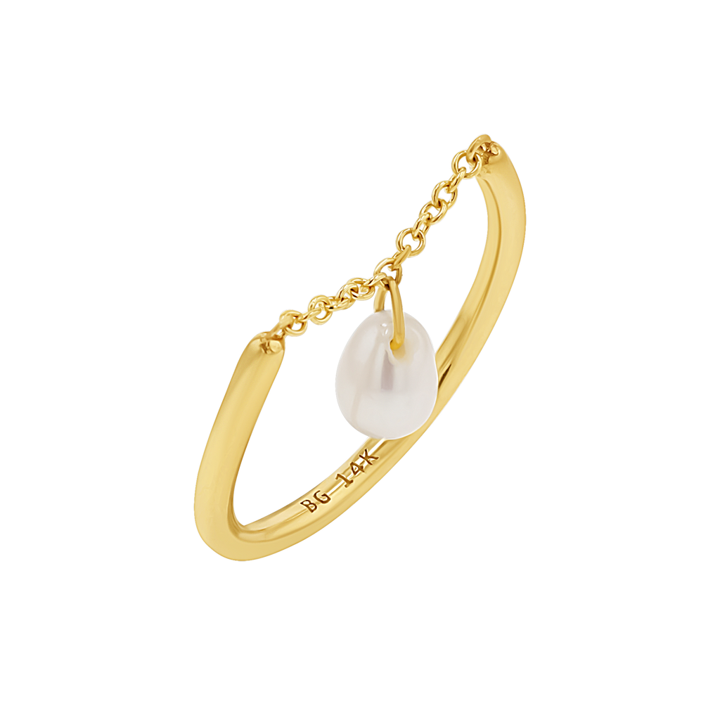 Solitaire Pearl Drop Chain Ring