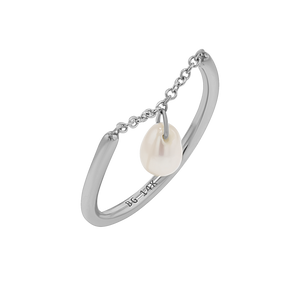 Solitaire Pearl Drop Chain Ring