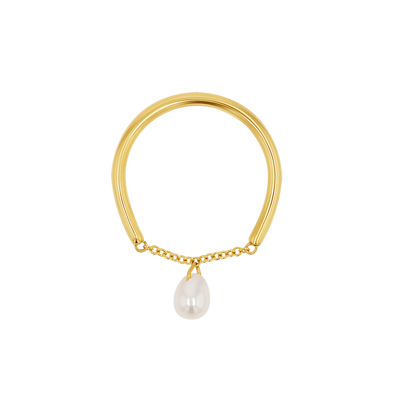 Solitaire Pearl Drop Chain Ring