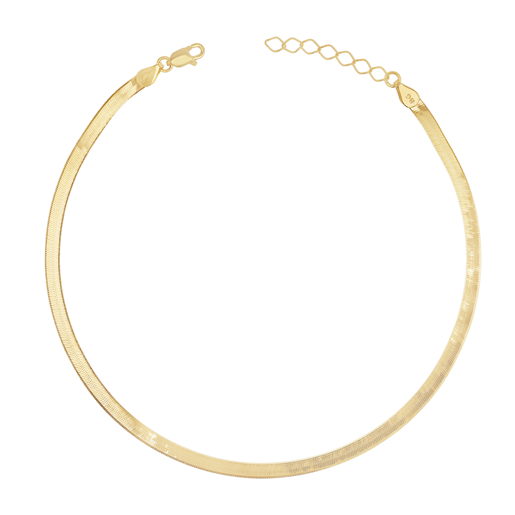 14K Gold Thin Herringbone Anklet 3mm