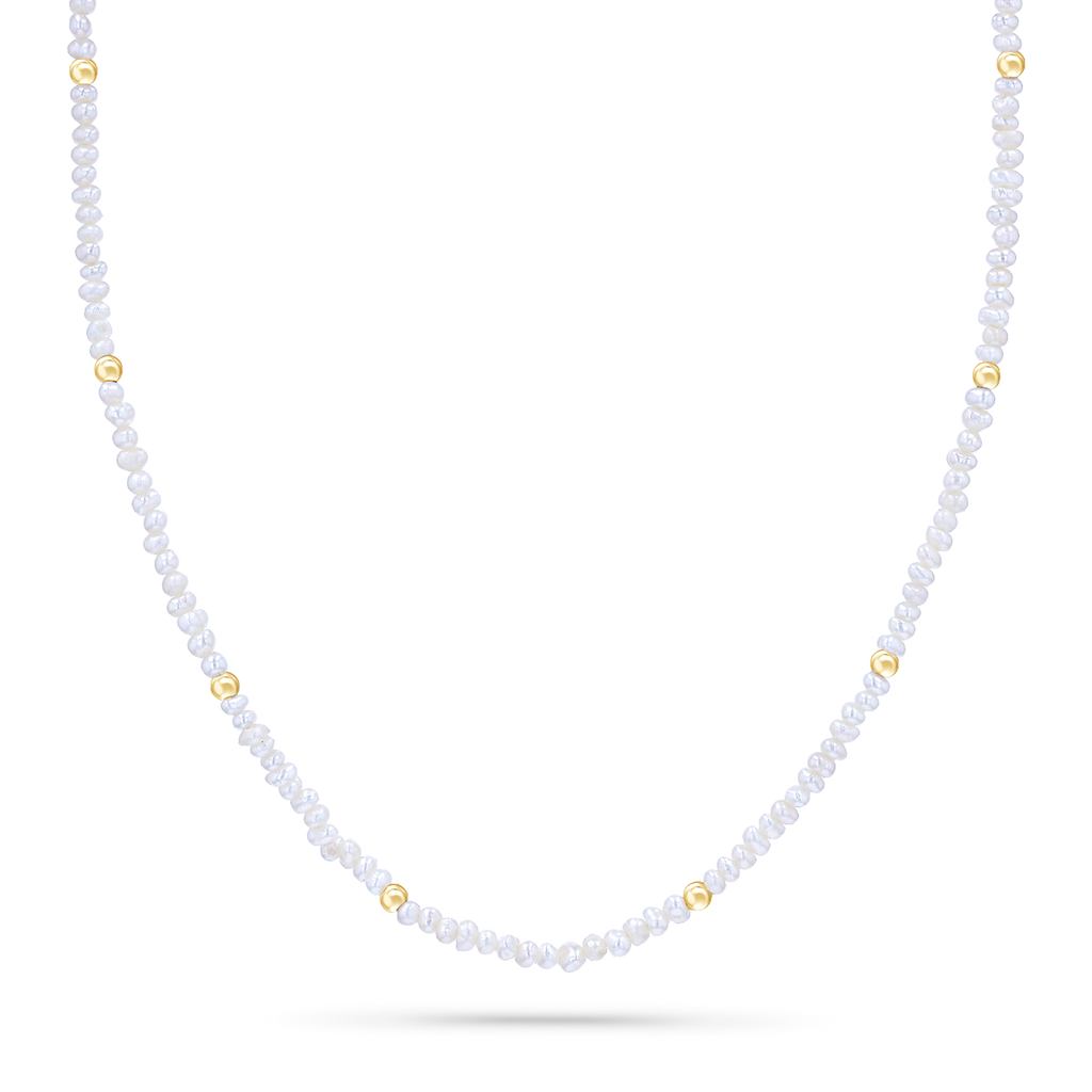 Gold Bead Station Pearl Necklace