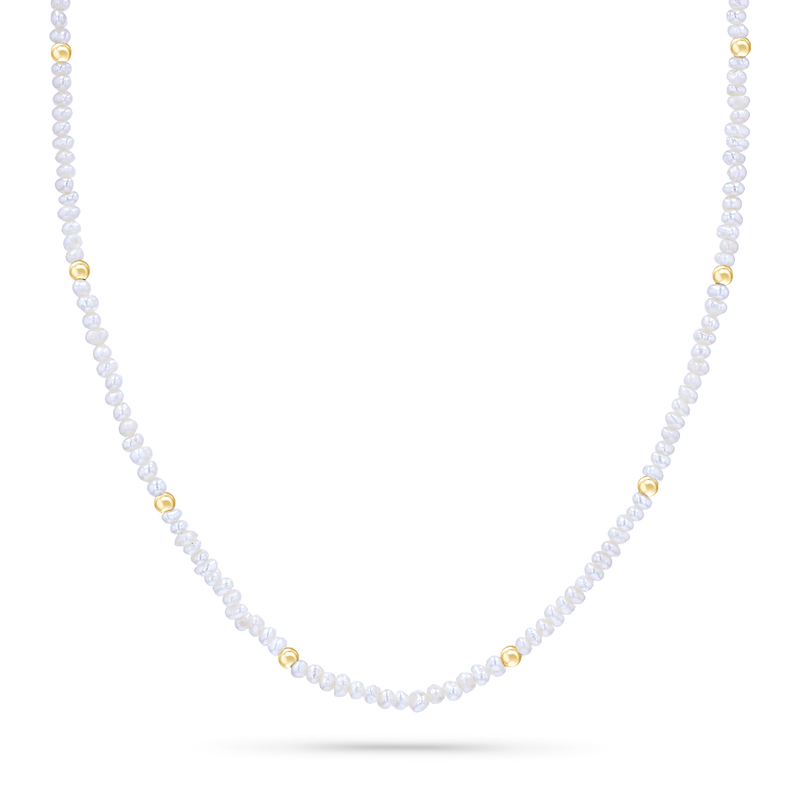 Gold Bead Station Pearl Necklace