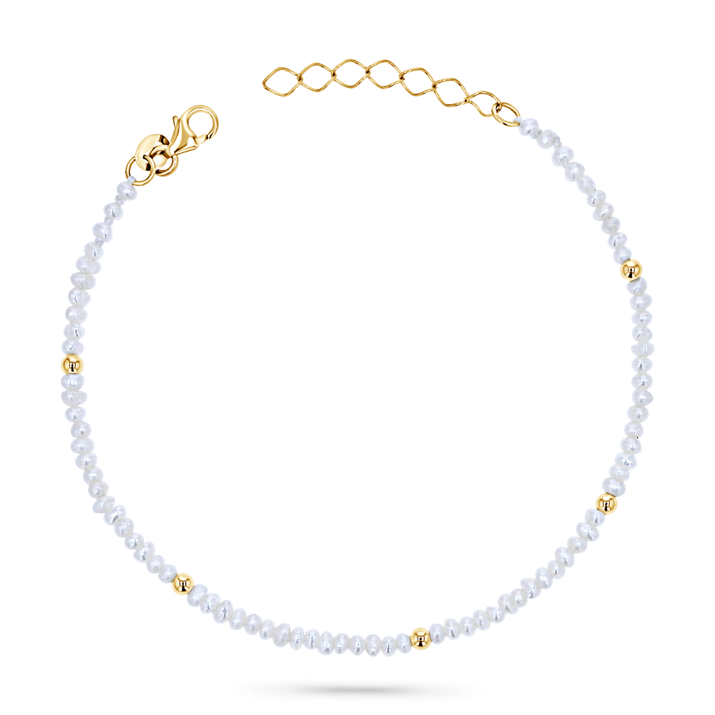 Gold Bead Station Pearl Bracelet