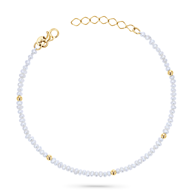 Gold Bead Station Pearl Bracelet