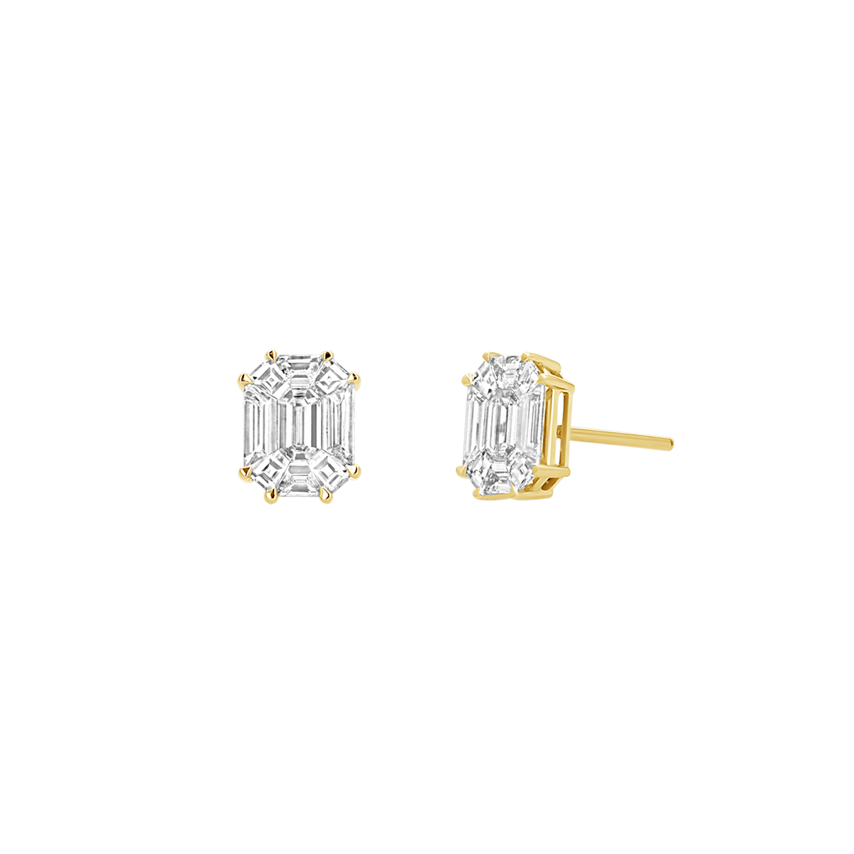 14K Gold Emerald Shape Illusion Set Diamond Stud Earrings – Baby Gold