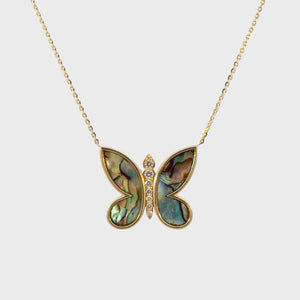Diamond Abalone Inlay Butterfly Necklace