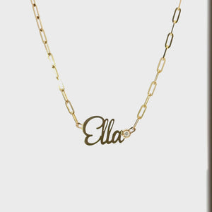 Paper Clip Script Diamond Name Necklace