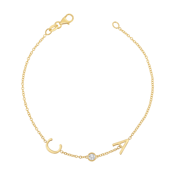 14k Gold Initial & Bezel Diamond Bracelet