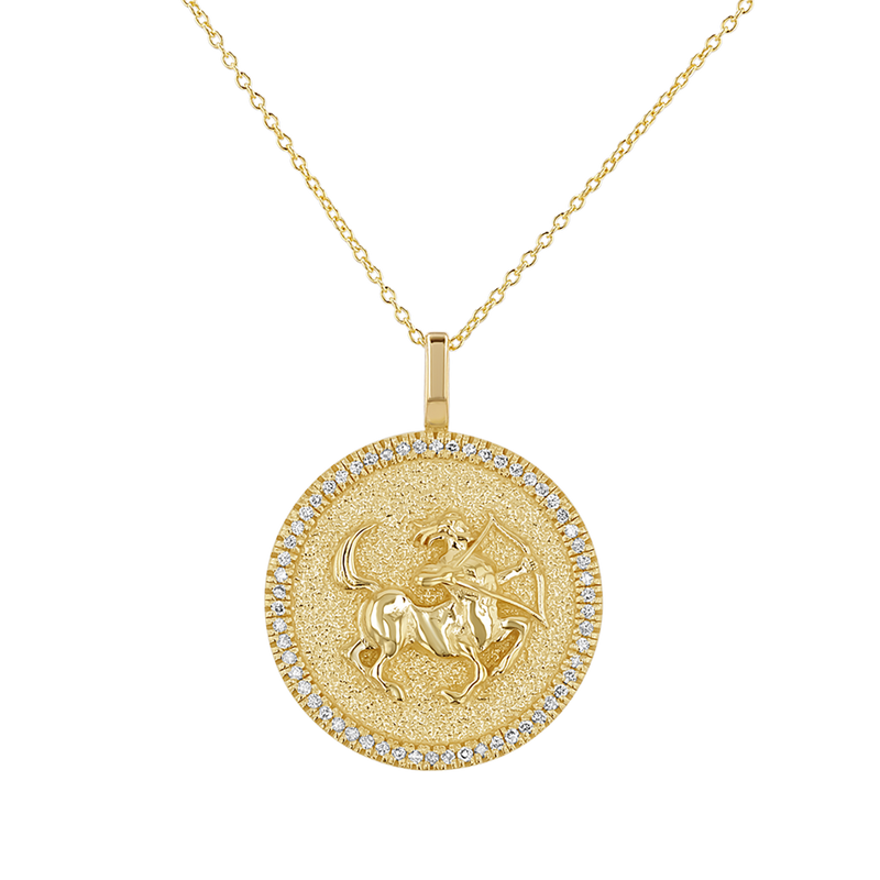 Diamond Zodiac Coin Medallion Necklace