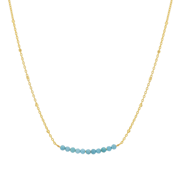 14k solid Yellow popular Gold Turquoise bead bar necklace